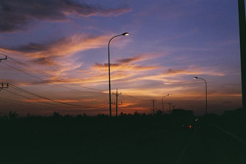 日落, 漆黑, 街燈 的 免費圖庫相片