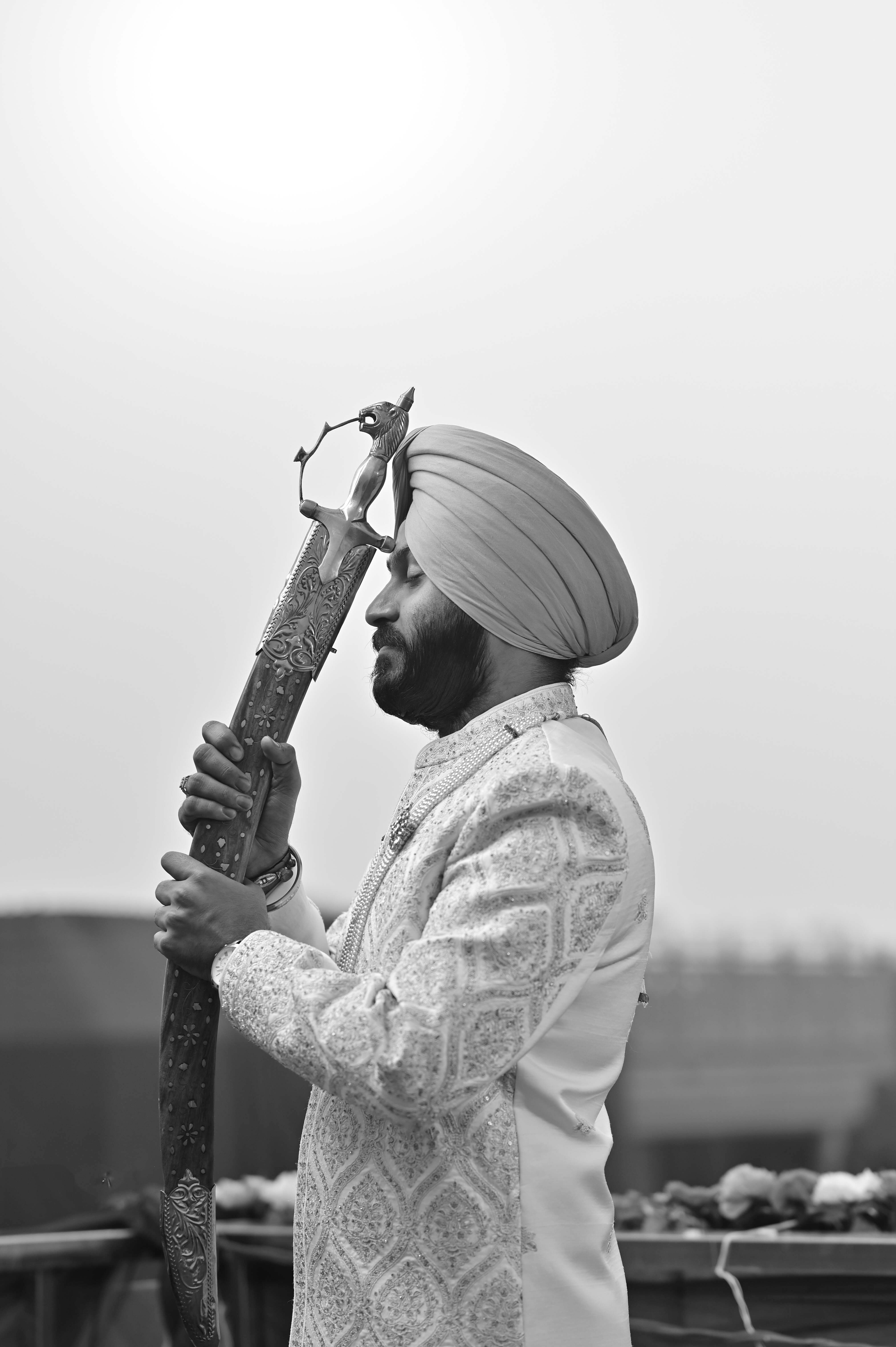 Portrait of Man Wearing Traditional Indian Costume in Black and White ...