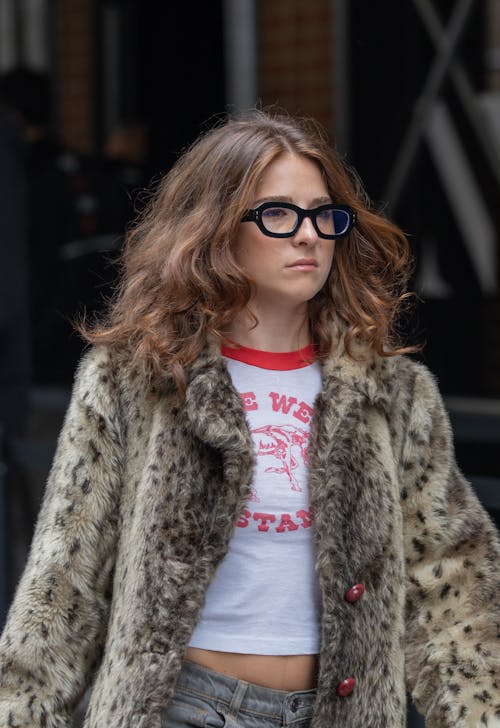 Woman in Fur Coat and Eyeglasses