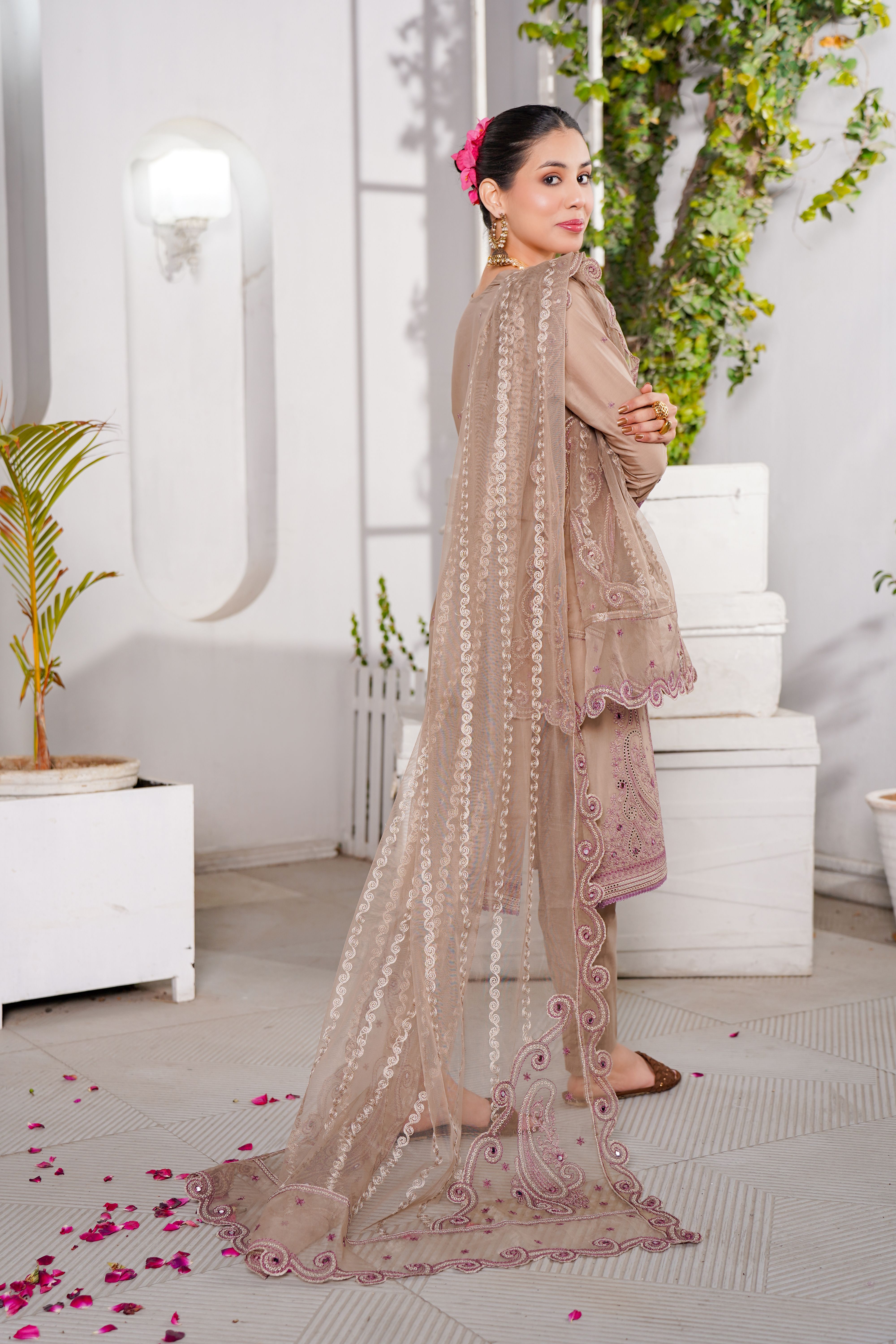 Woman Posing in a Beige Dress  Free Stock Photo