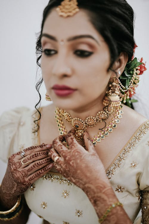 A bride in traditional indian jewelry