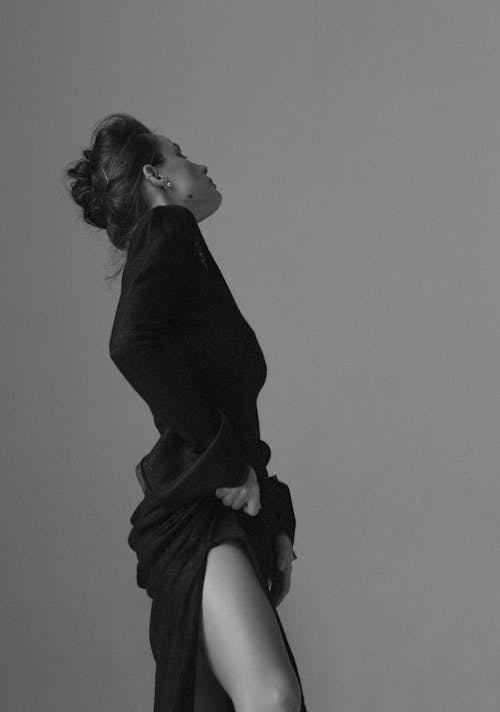 Studio Shot of a Woman in a Black Dress 