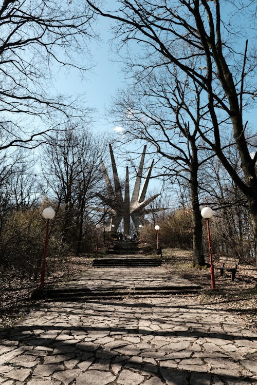 A Walkway and the Kosmaj Memorial Complex on Top of Kosmaj Mountain, near Belgrade, Serbia