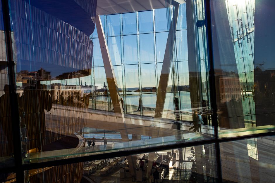 Interior of Munchmuseet in Oslo, Norway, showcasing modern art