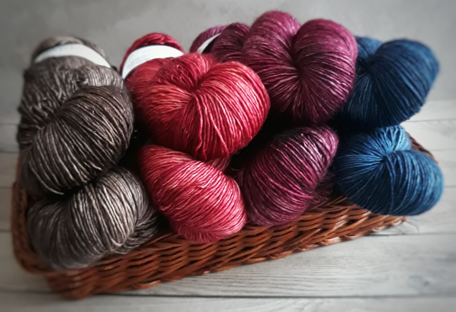 A colorful assortment of yarn skeins