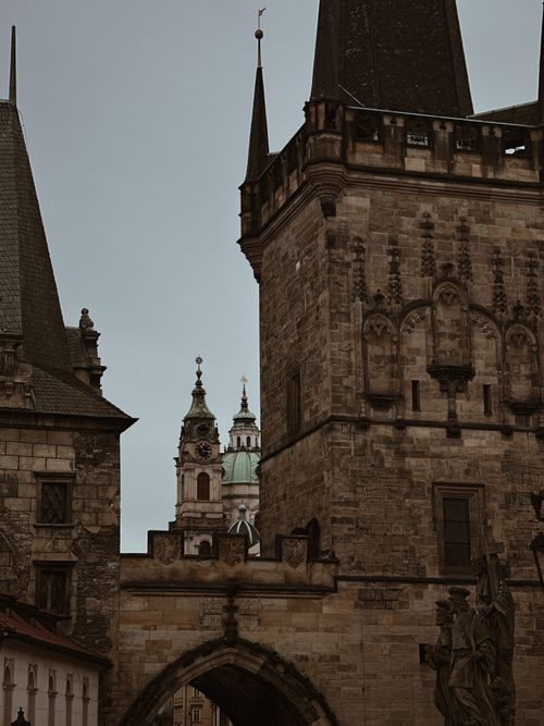Free Capture of iconic gothic towers in Prague's historic Old Town, showcasing classic architecture and cultural heritage. Stock Photo