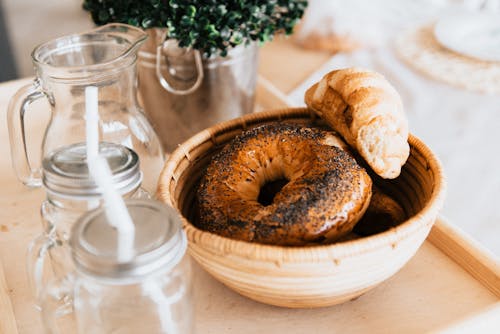 Baked Bread in Beige Ceramic Bowl