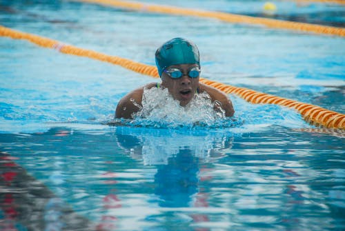 무료 수영하는 사람의 얕은 초점 사진 스톡 사진