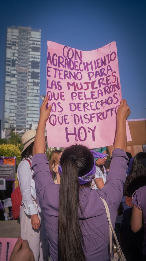 A woman holding a sign that says, no to the mexican government