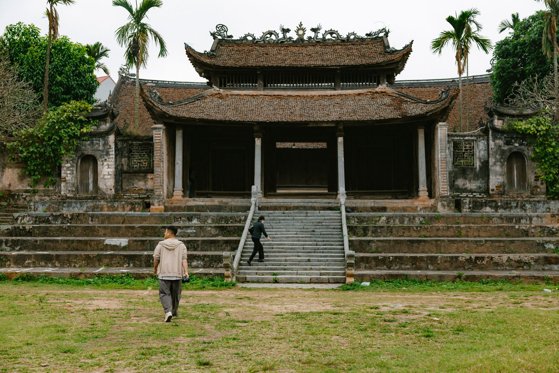 Facade of the Dinh So Temple in Hanoi, Vietnam
