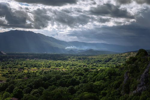 Photos gratuites de chaîne de montagnes, ciel spectaculaire, forêt