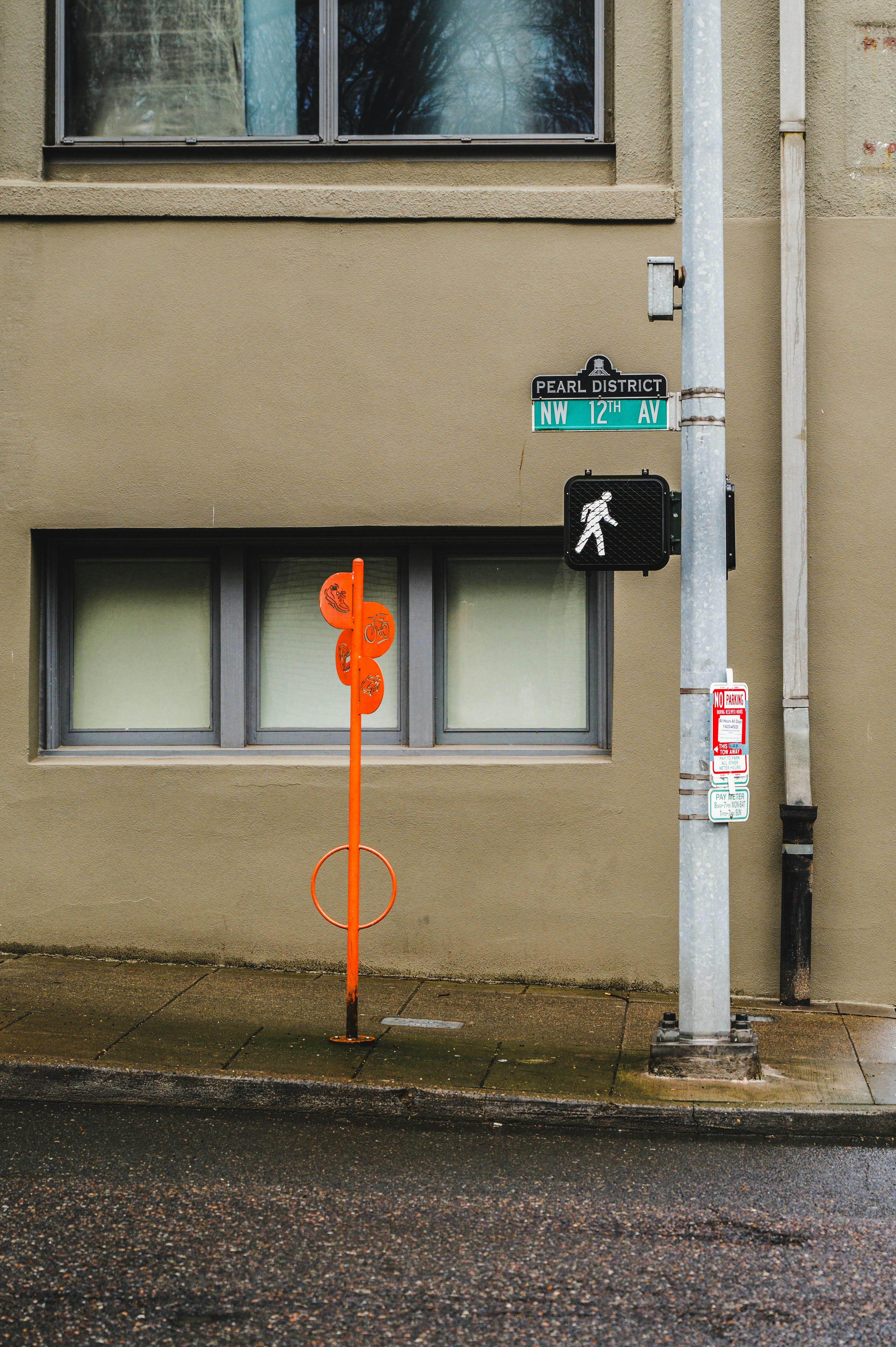 Street view of a crosswalk signal in Pearl District, Portland, Oregon.
