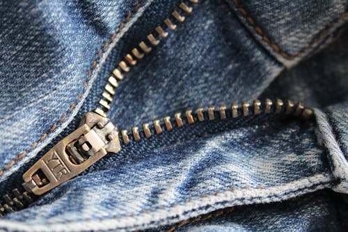 Close Up of Zipper of Blue Denim Bottoms