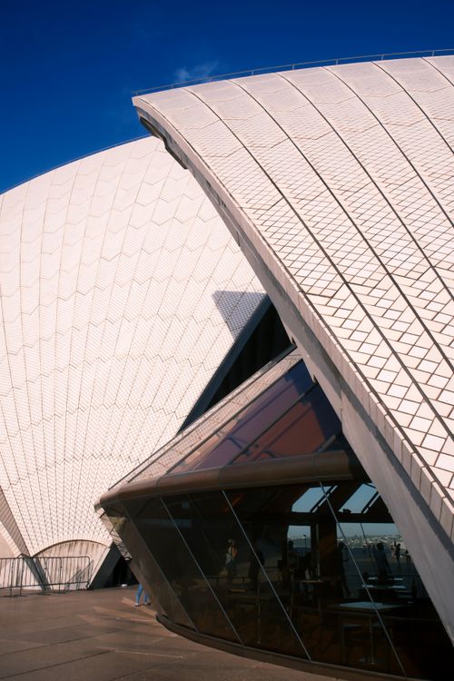 Free A striking close-up of the iconic Sydney Opera House architecture, showcasing its unique tiled shells. Stock Photo