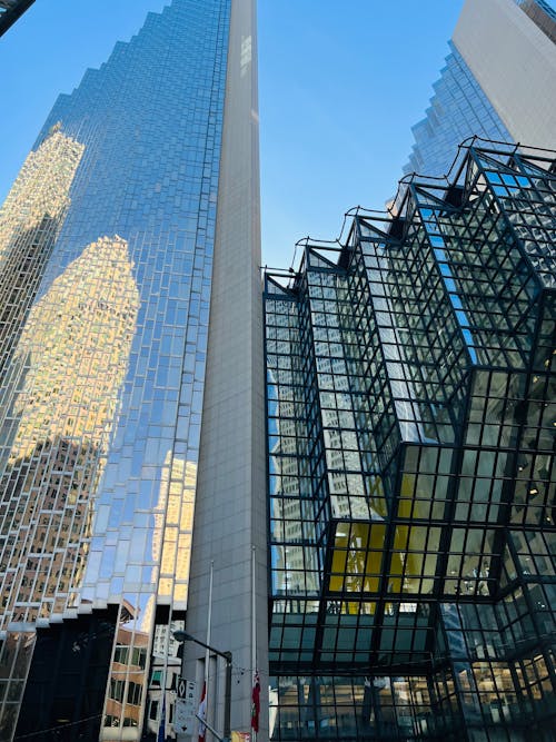 The building is made of glass and metal