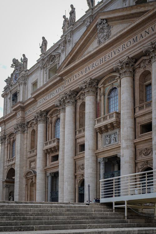 Free Majestic front facade of St. Peter's Basilica showcasing intricate architecture in Vatican City. Stock Photo