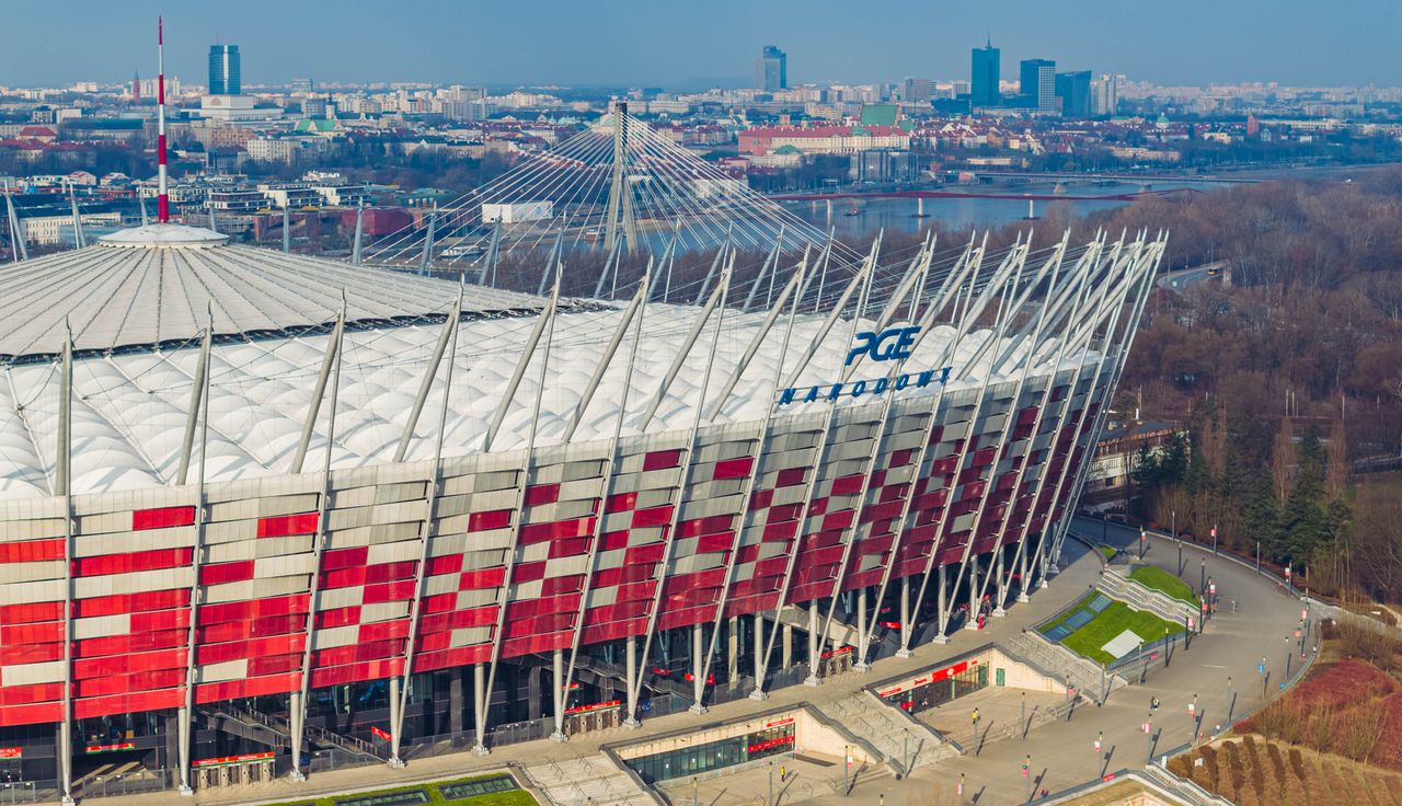 stunning aerial shot of pge narodowy showcasing warsaw s iconic sports