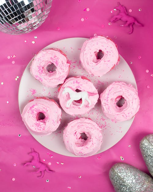 Six Pink Doughnuts 