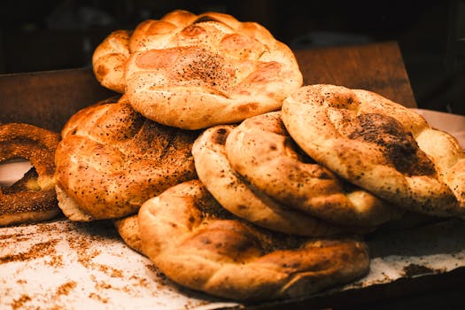 Close-up of freshly baked Turkish bread at a bakery in Üsküdar, Istanbul, showcasing traditional food photography.