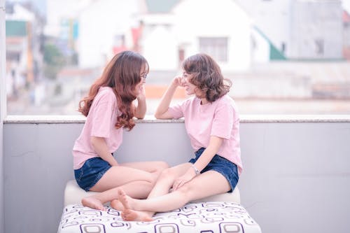 Free Two Women Wearing Pink T-shirts Stock Photo