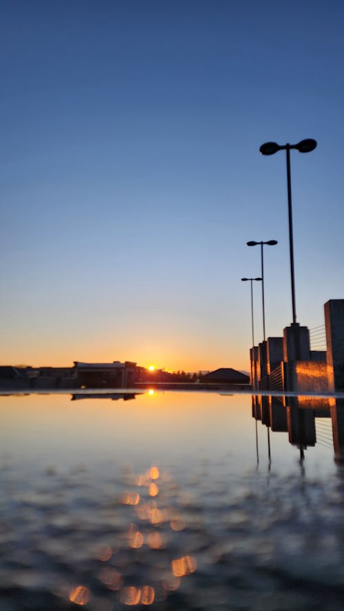 Sunset reflection on a puddle