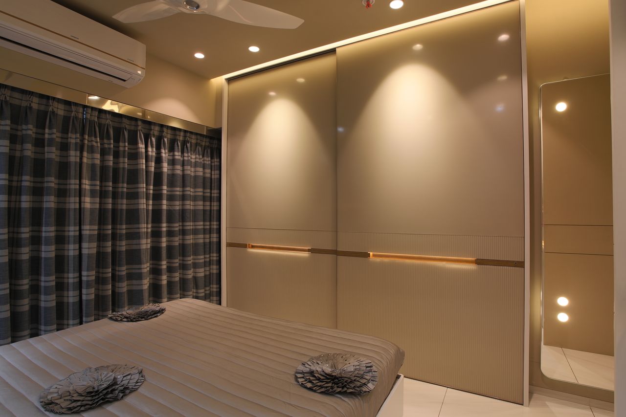 sleek modern bedroom featuring contemporary design and ambient lightin