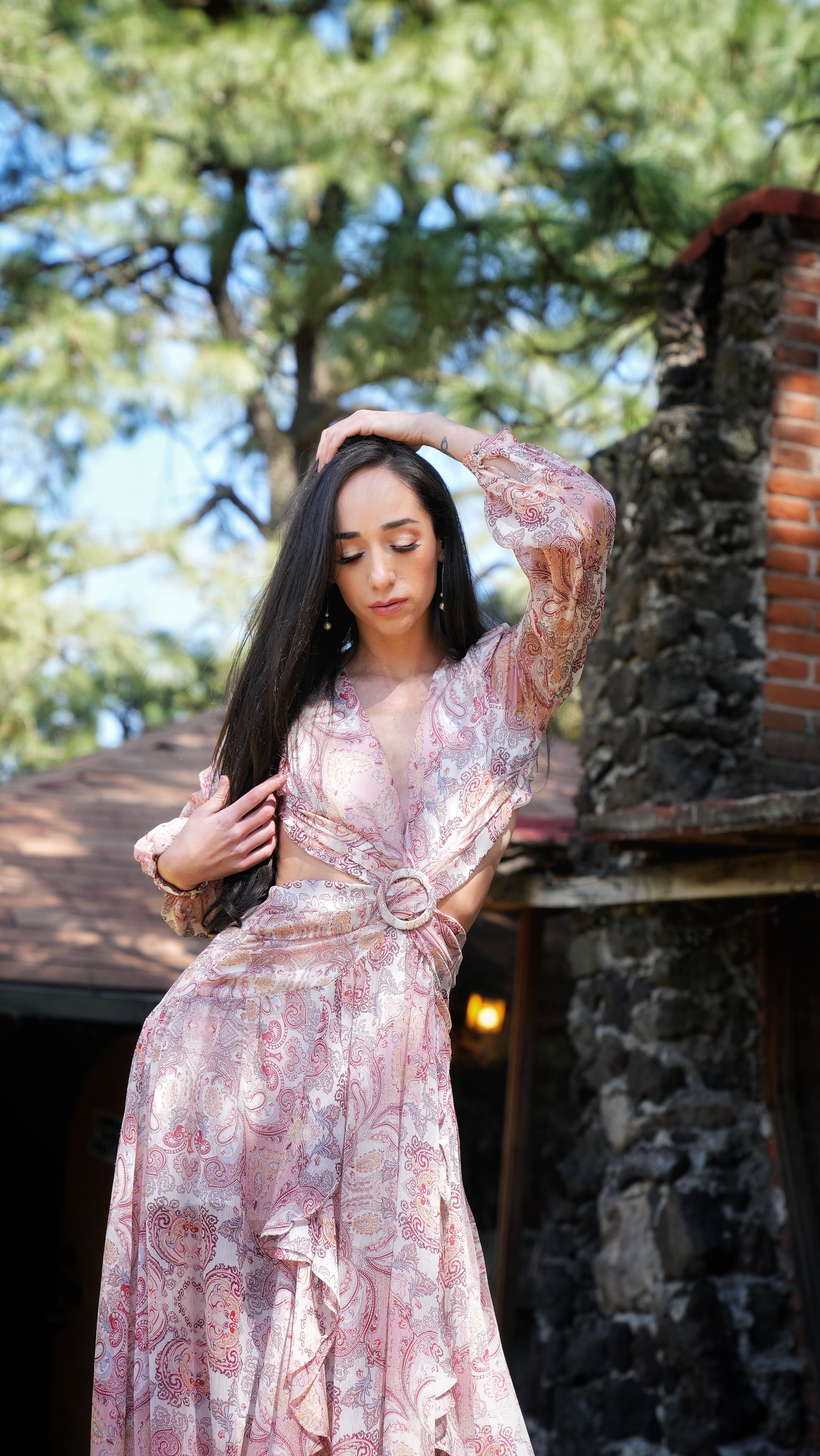 Woman Posing in Floral Maxi Dress  Free Stock Photo