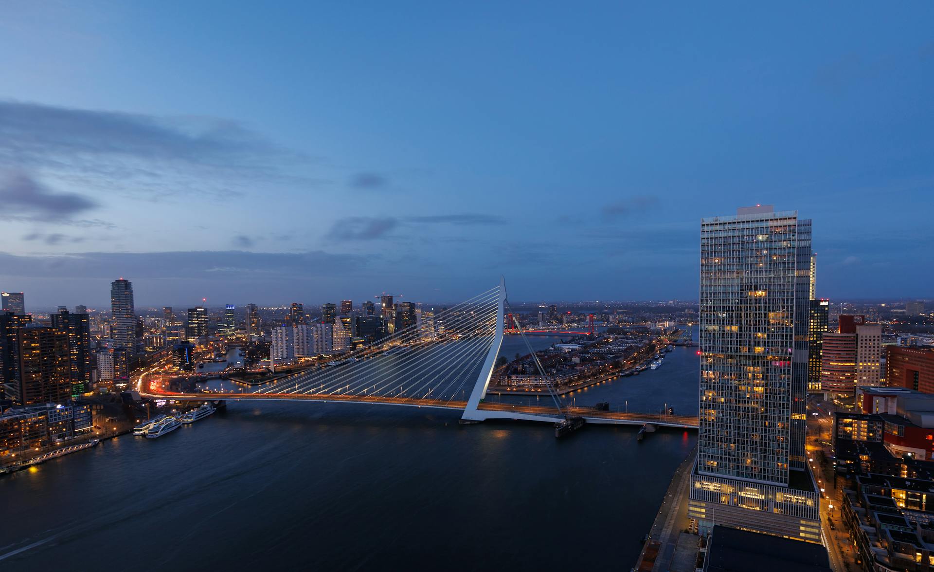 Erasmusbrug from Aerial Perspective in the Netherlands