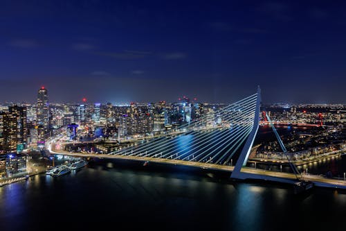 คลังภาพถ่ายฟรี ของ erasmusbrug, กลางคืน, การท่องเที่ยว