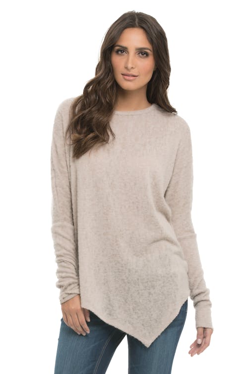 Woman Wearing Grey Crew-neck Sweater and Blue Jeans