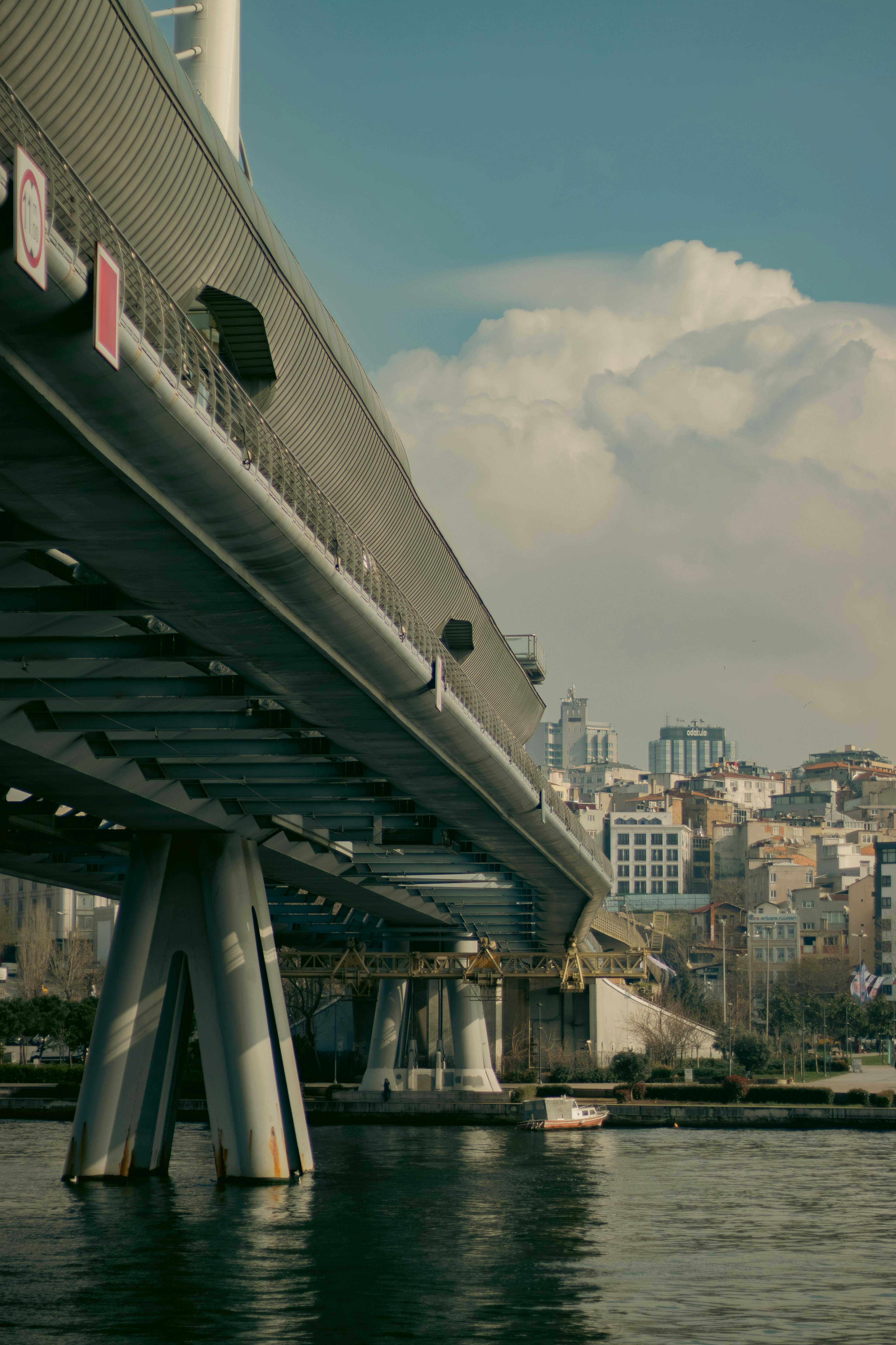 Scenic view of a modern bridge in Istanbul over the Bosphorus with urban background.
