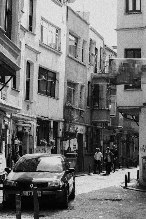 Car in a Narrow Street in Istanbul in Black and White 