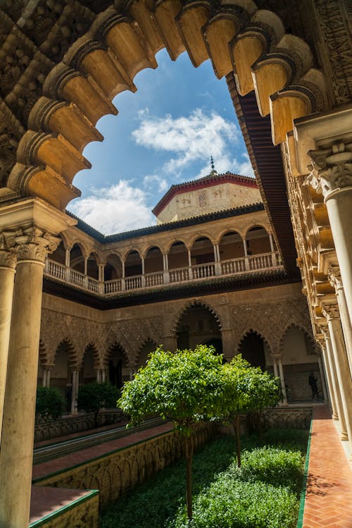 The courtyard of the alcazar in seville, spain