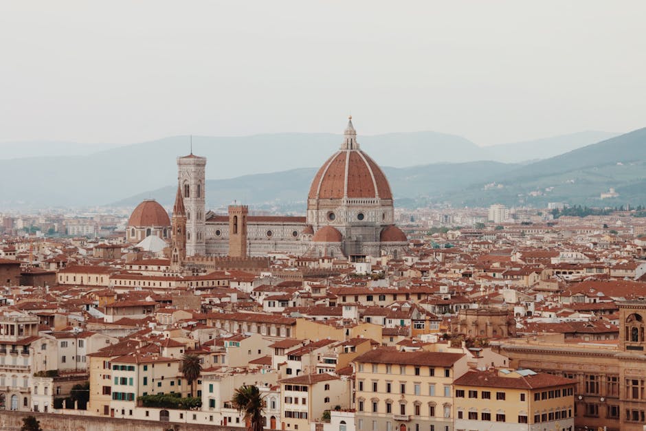 Panoramic view of Florence featuring the iconic Cathedral of Santa Maria del Fiore, Italy.