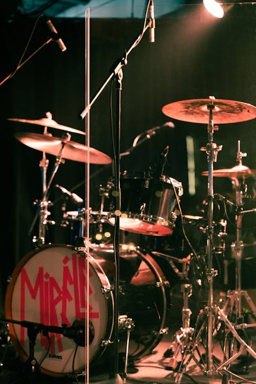 A drum set with a microphone on it