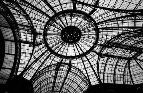 Free Black and white photo of the Grand Palais glass ceiling in Paris, France, a marvel of architecture. Stock Photo