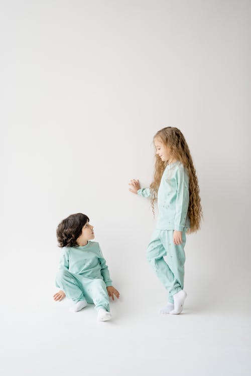 Free Siblings in Same Pajamas Stock Photo