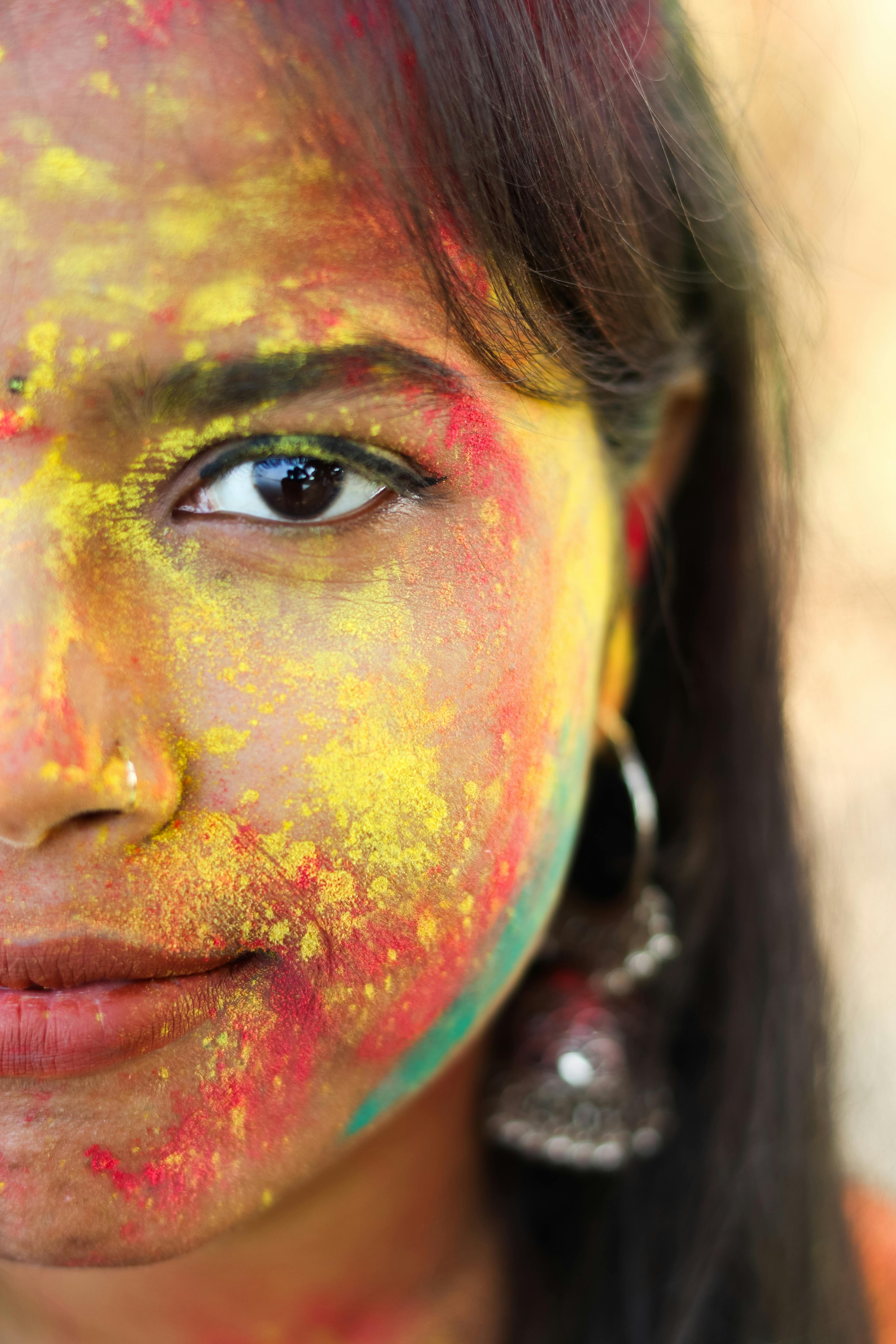 colorful powder on woman face