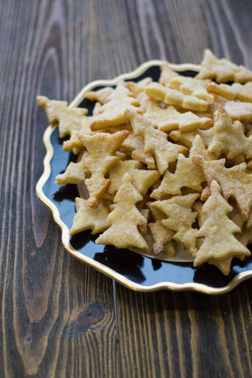 Christmas Tree-shaped Biscuits on Plate