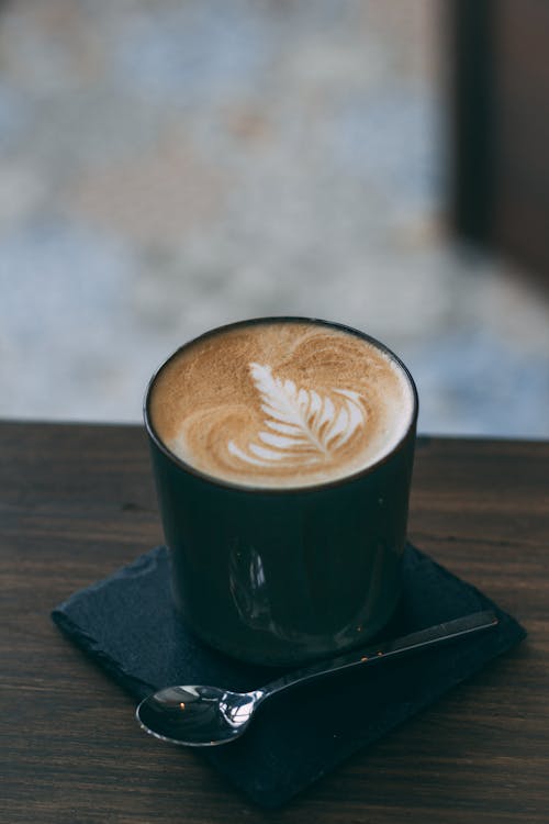 Základová fotografie zdarma na téma caffè latte, caffè latte art, čajová lžička