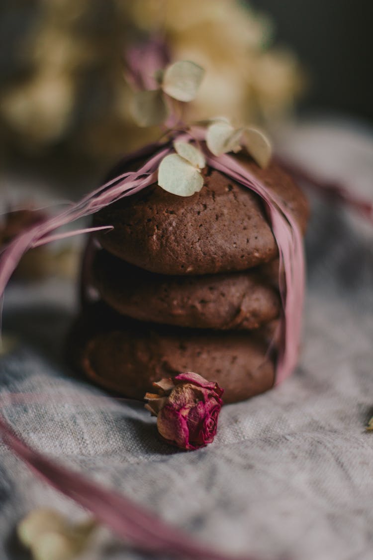 Close-Up Photo Of Stacked Brown Cookies