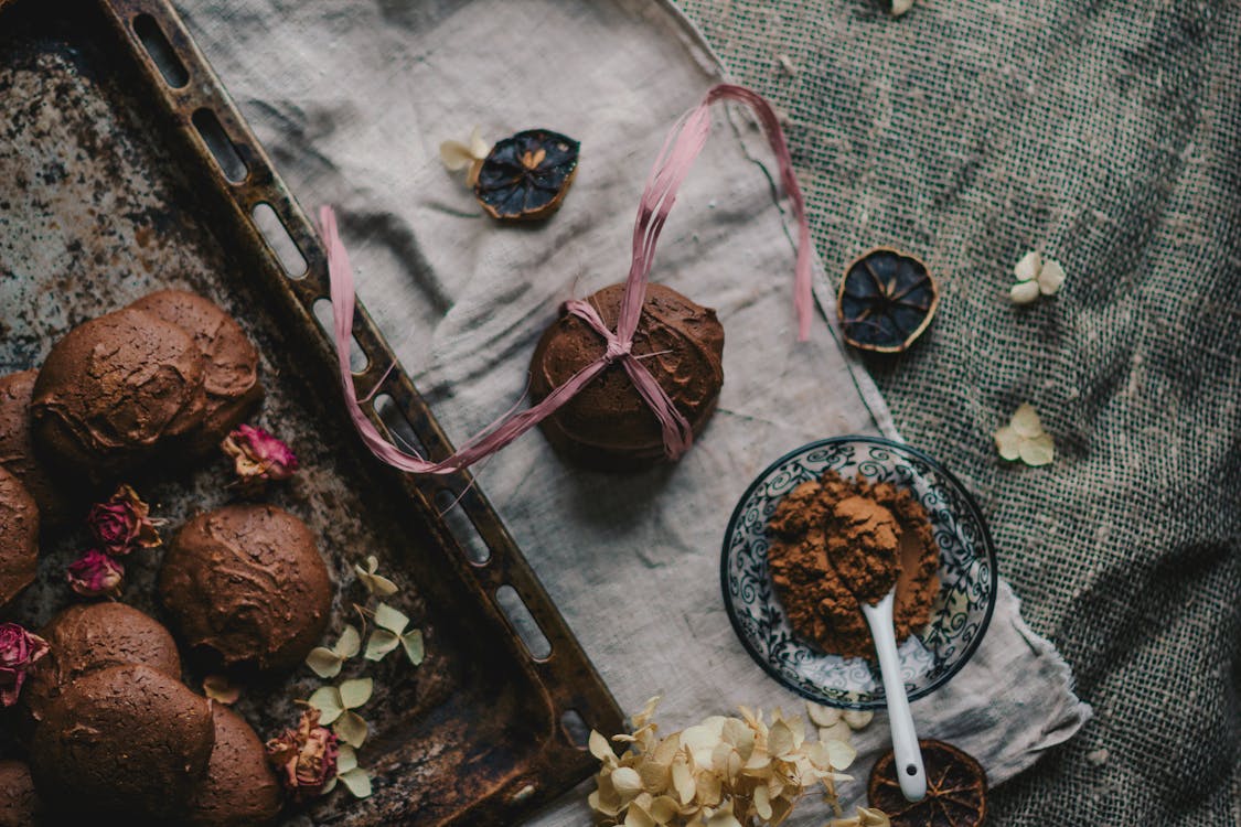 Photo Of Chocolate Cookie On Piece Of Fabric