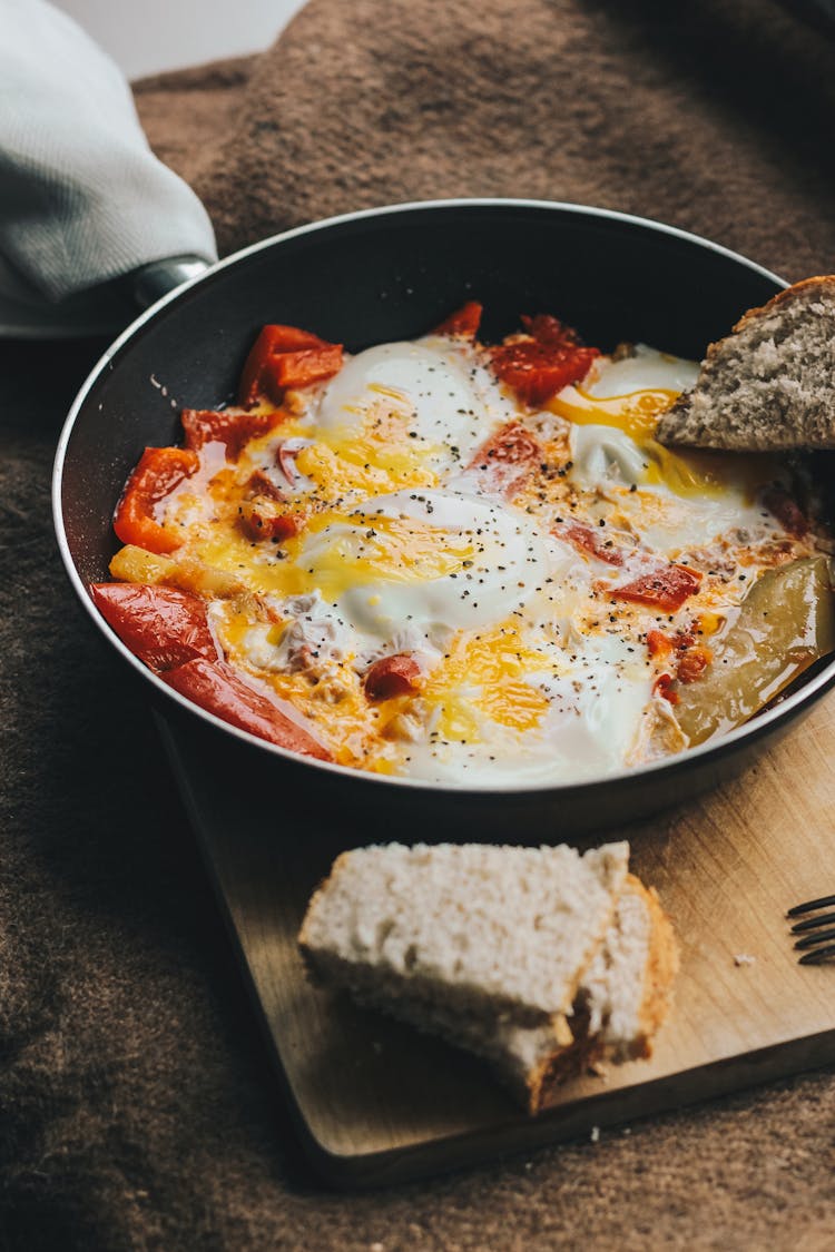 Food Photography Of Cooked Eggs And Meat