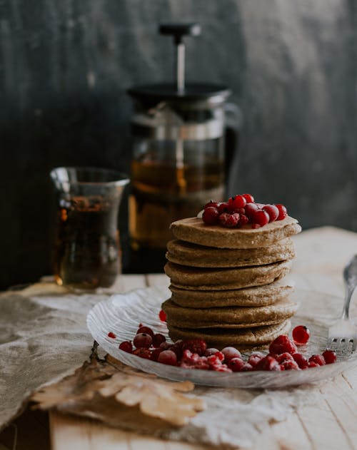 Free Pancakes and Red Fruit Stock Photo