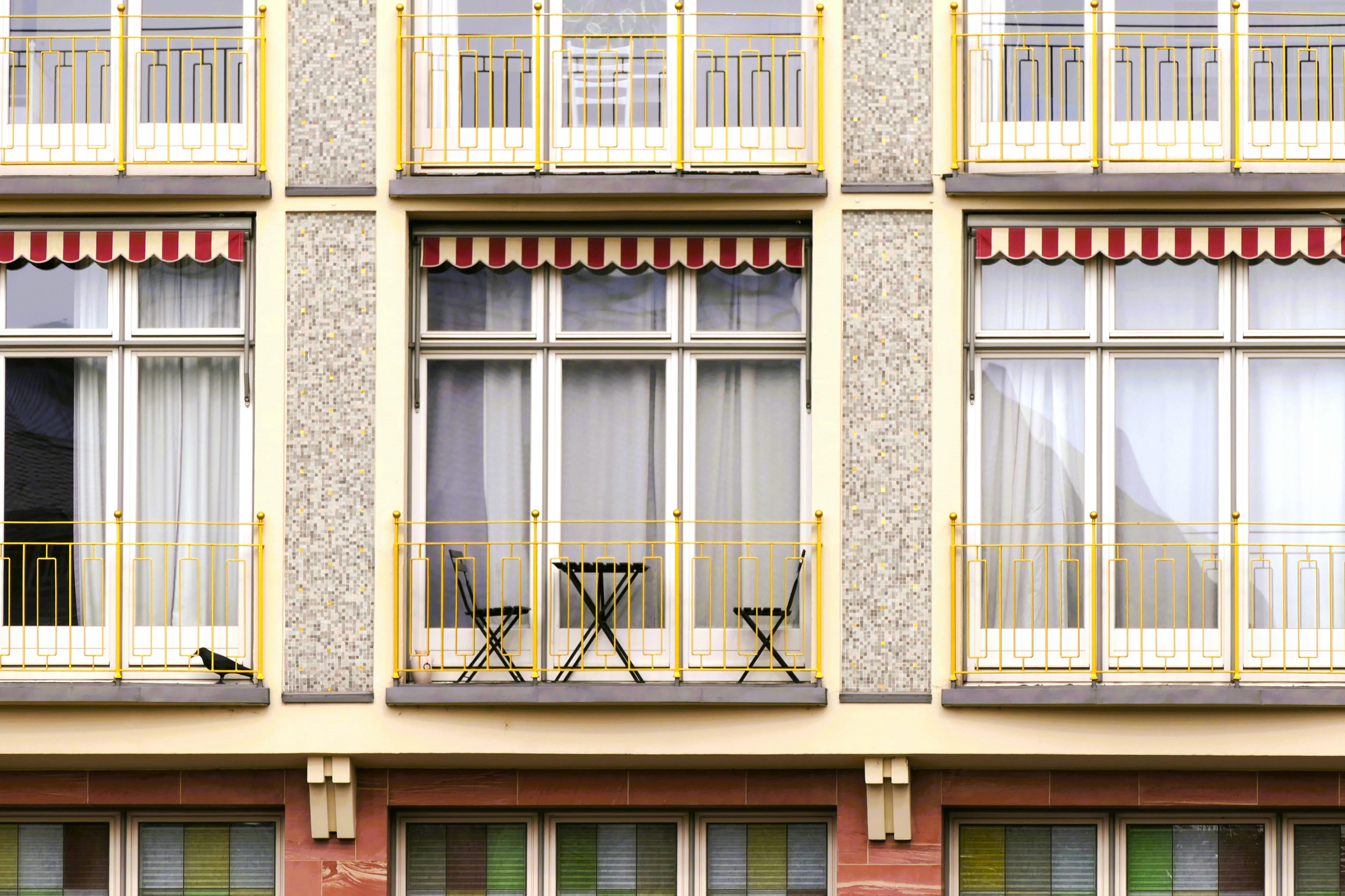 A view of balconies on a building in Frankfurt, highlighting architectural details.