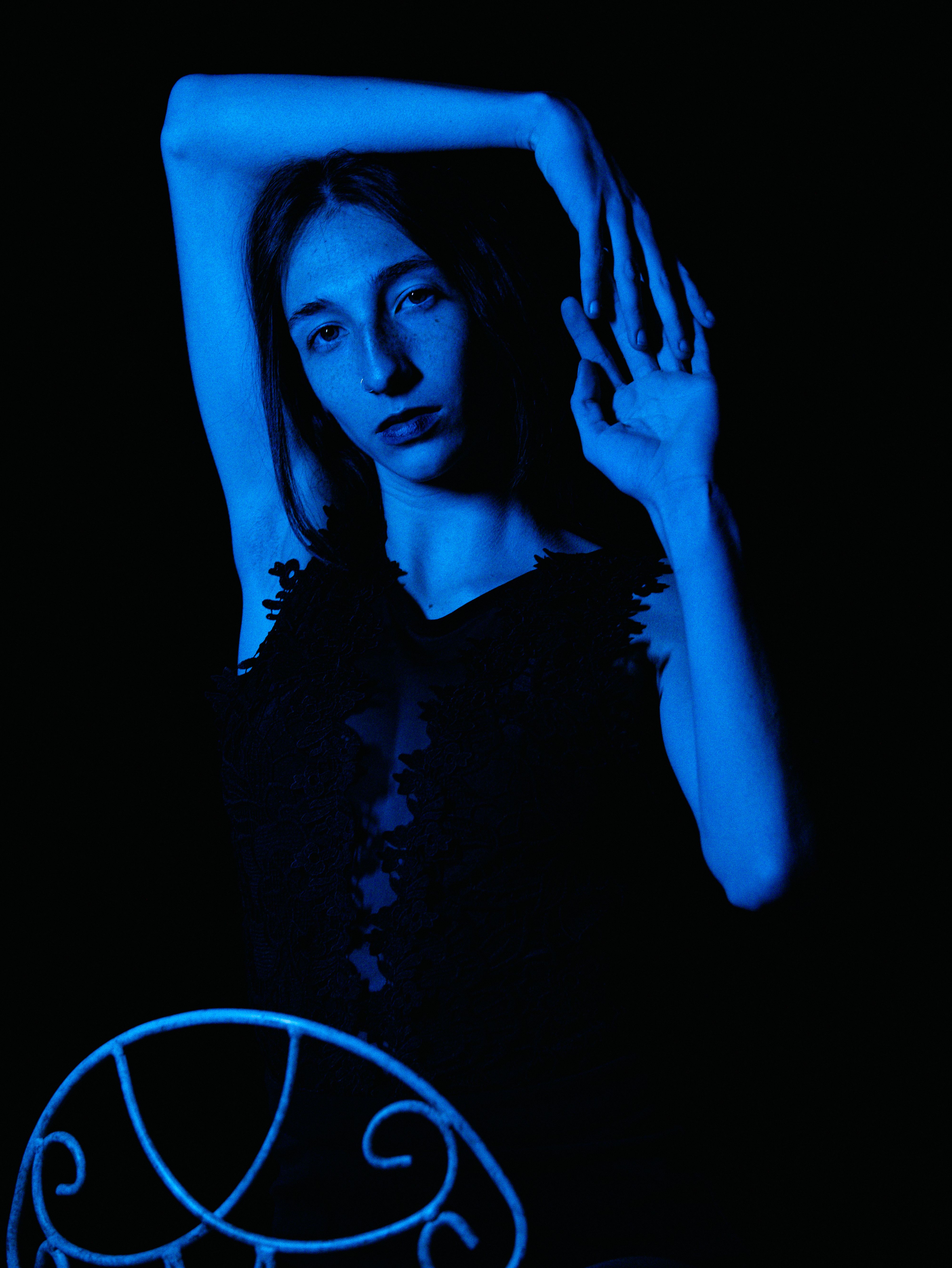 Portrait of Woman in Blue Light · Free Stock Photo