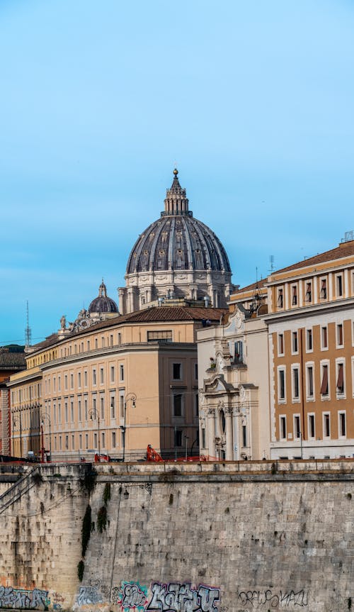 Dome of St Peters Basilica over Buildings in Rome
