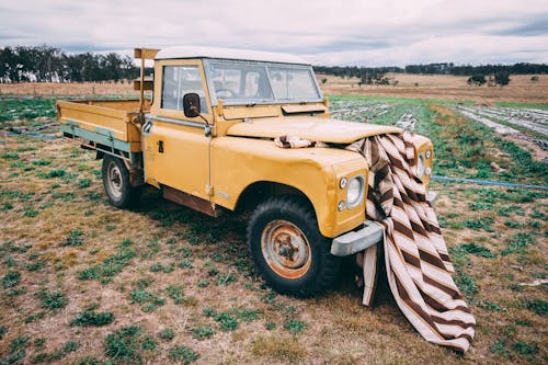 Yellow Dropside Truck on Field