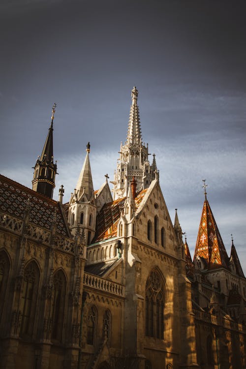 The spires of a church are shown in this photo