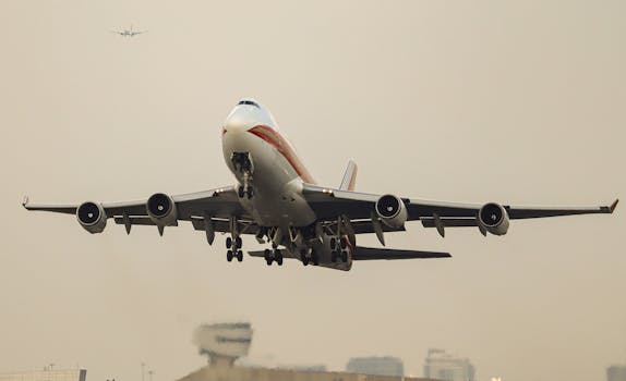 Boeing 747 taking off from Miami airport, showcasing aviation engineering.